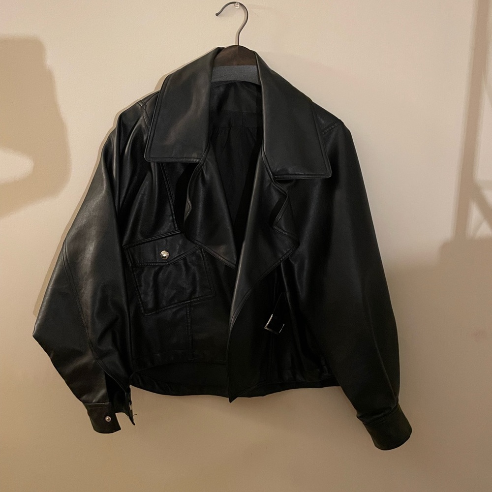 OVERSIZED FAUX LEATHER JACKET BLK SIZE M